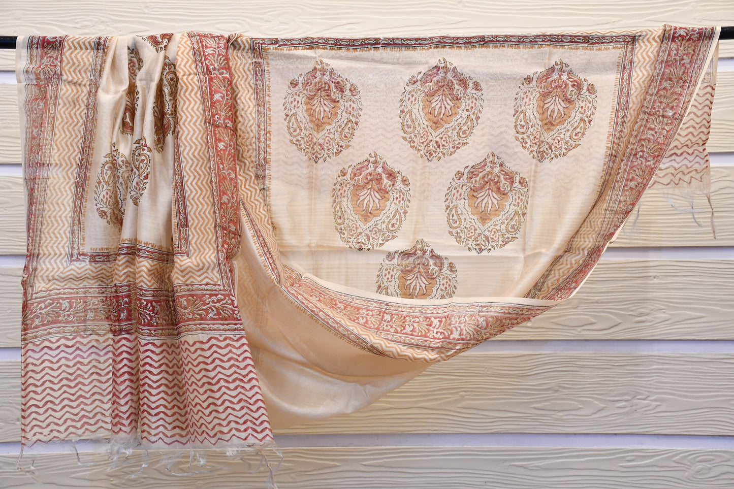 Red & Beige Handblock Printed Dress Material – Astitva Collection