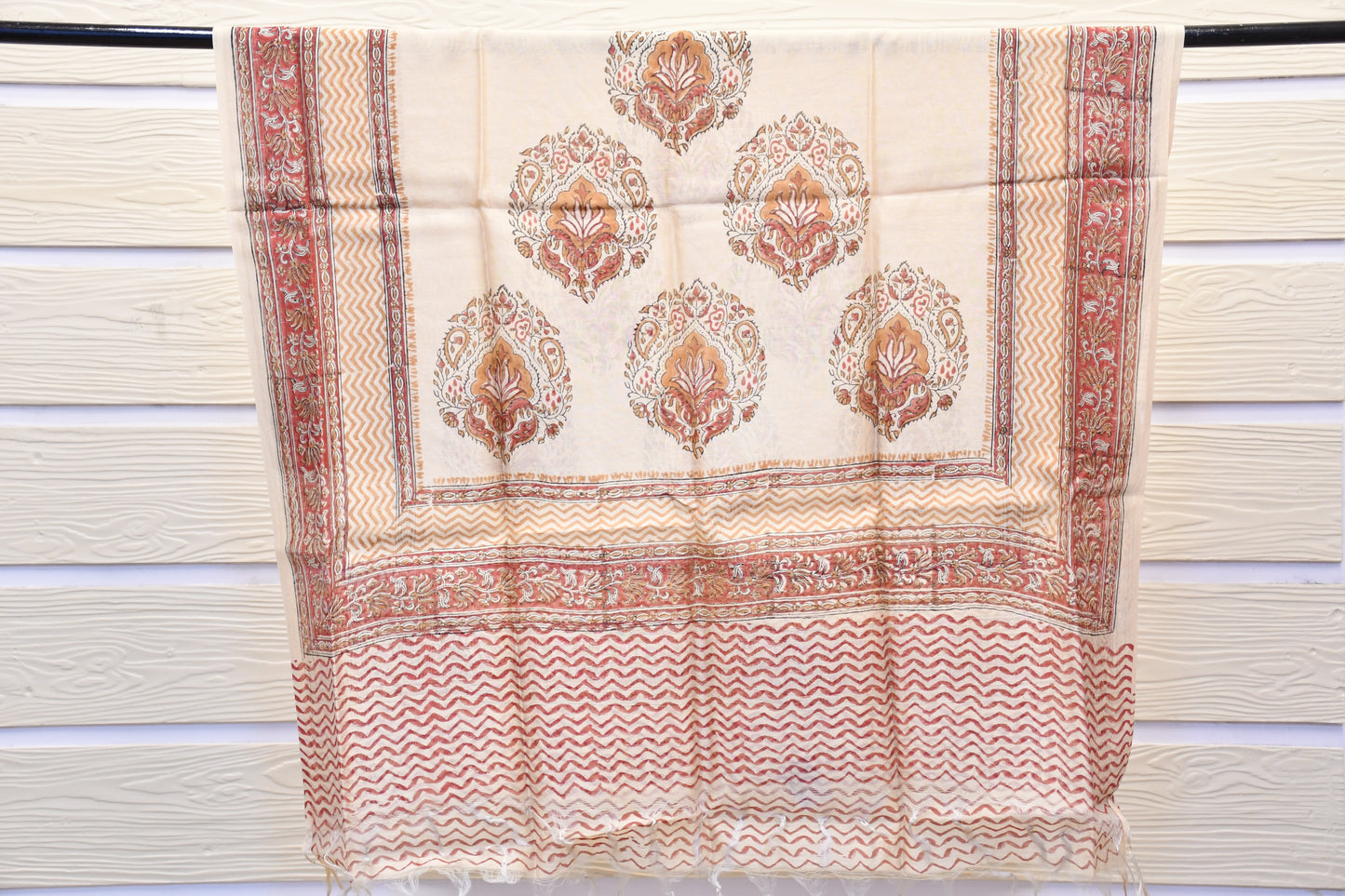 Red & Beige Handblock Printed Dress Material – Astitva Collection