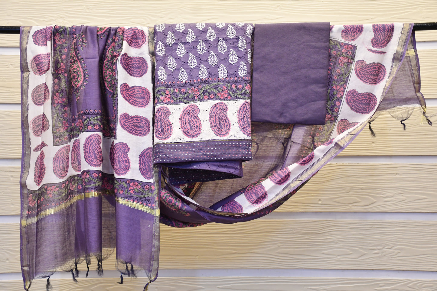 Purple Chikankari & Handblock Print Dress Material – Astitva Collection