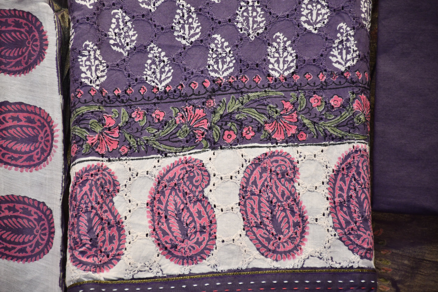 Purple Chikankari & Handblock Print Dress Material – Astitva Collection