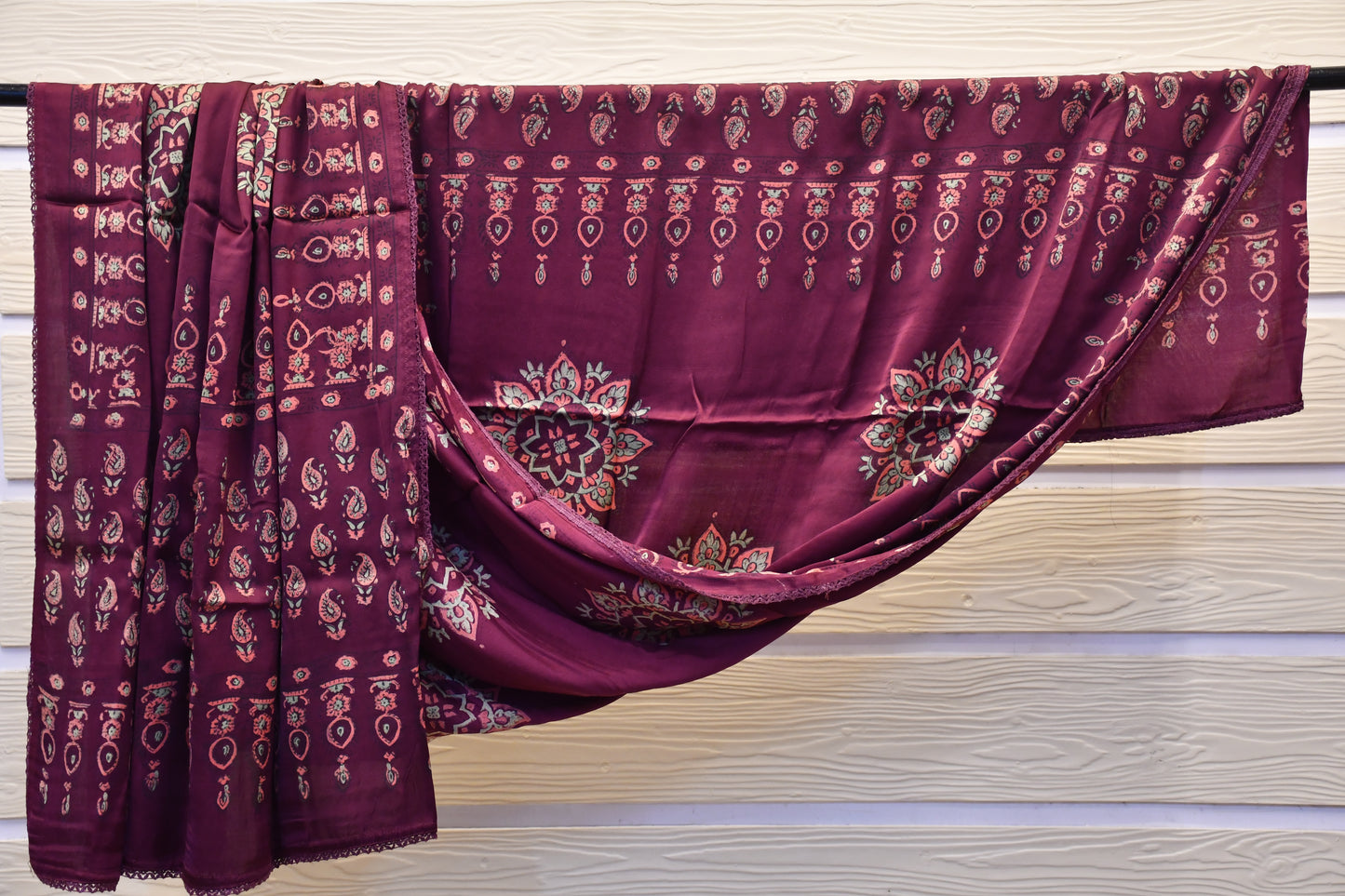 Wine Modal Silk Handblock Print Dress Material – Astitva Collection