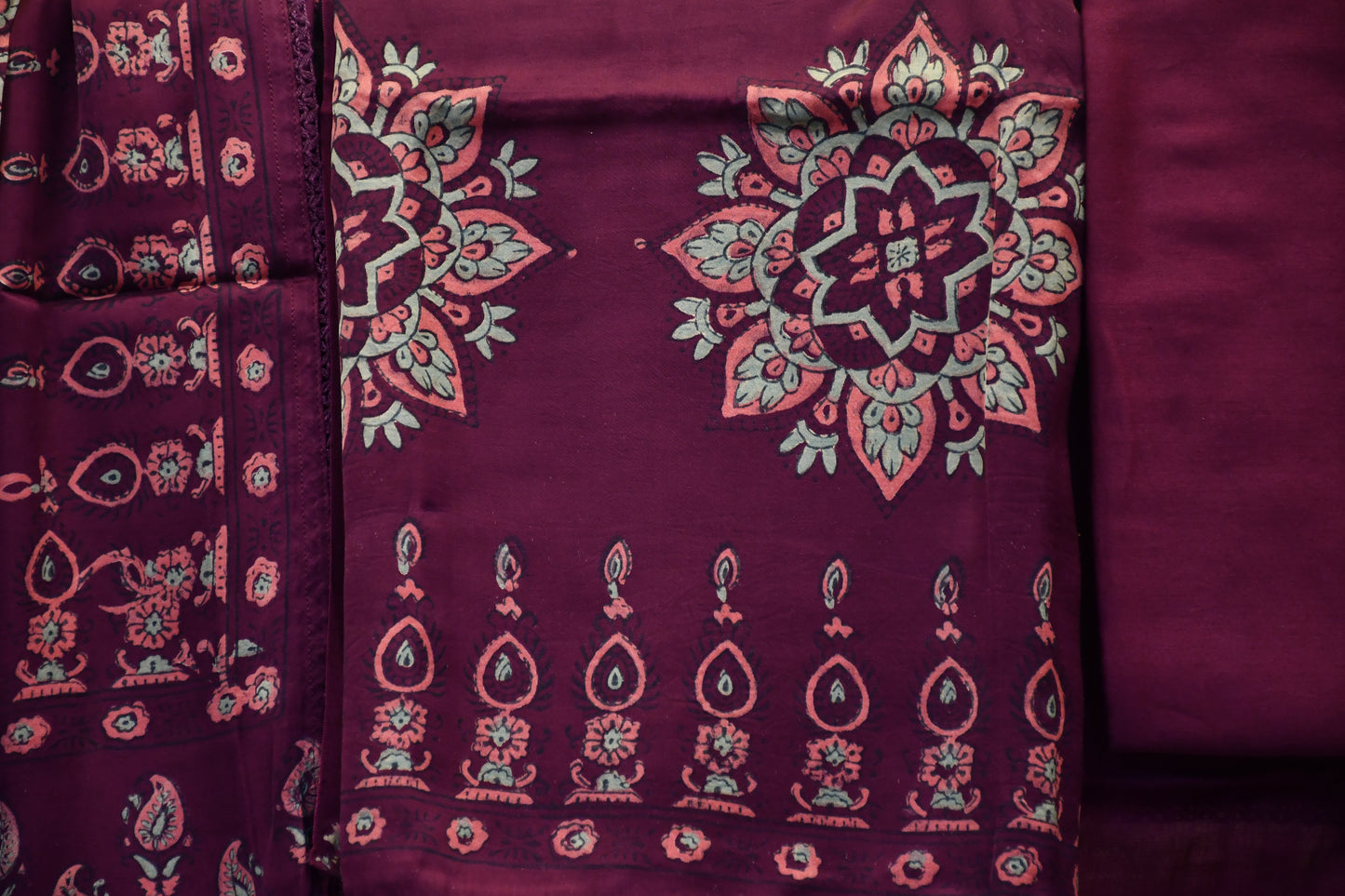 Wine Modal Silk Handblock Print Dress Material – Astitva Collection