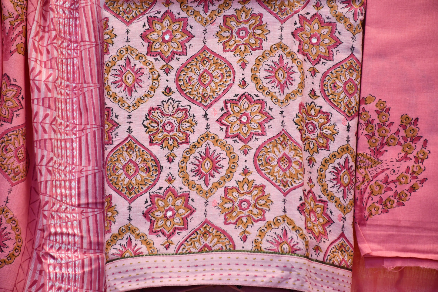 Pink Handblock Printed Dress Material Set – Astitva Collection