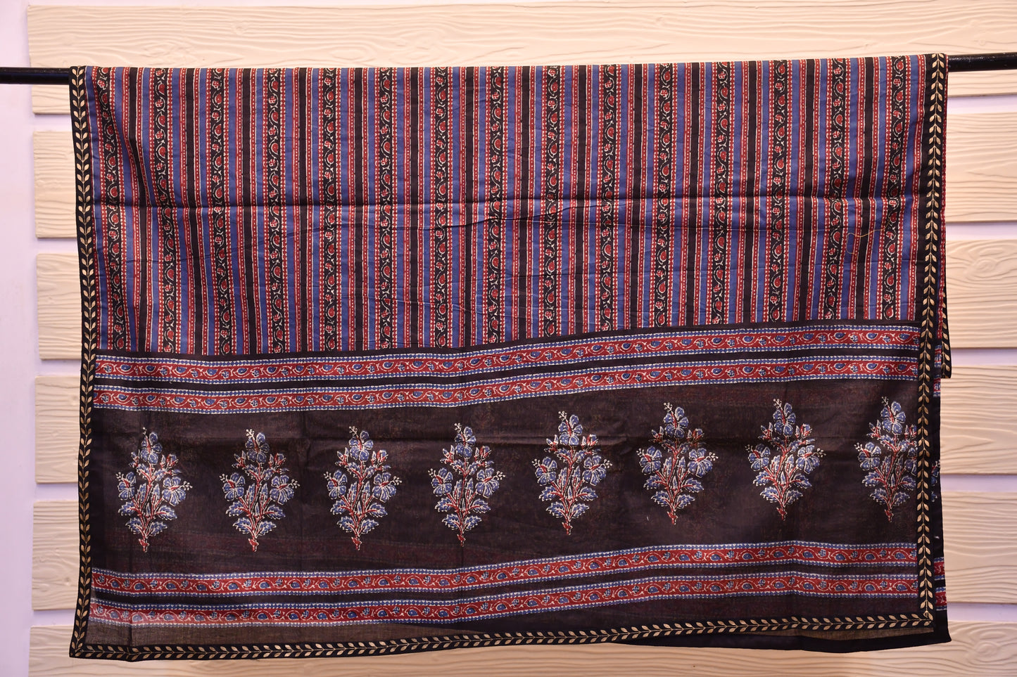 Black & Crimson Ajrakh-Style Printed Dress Material