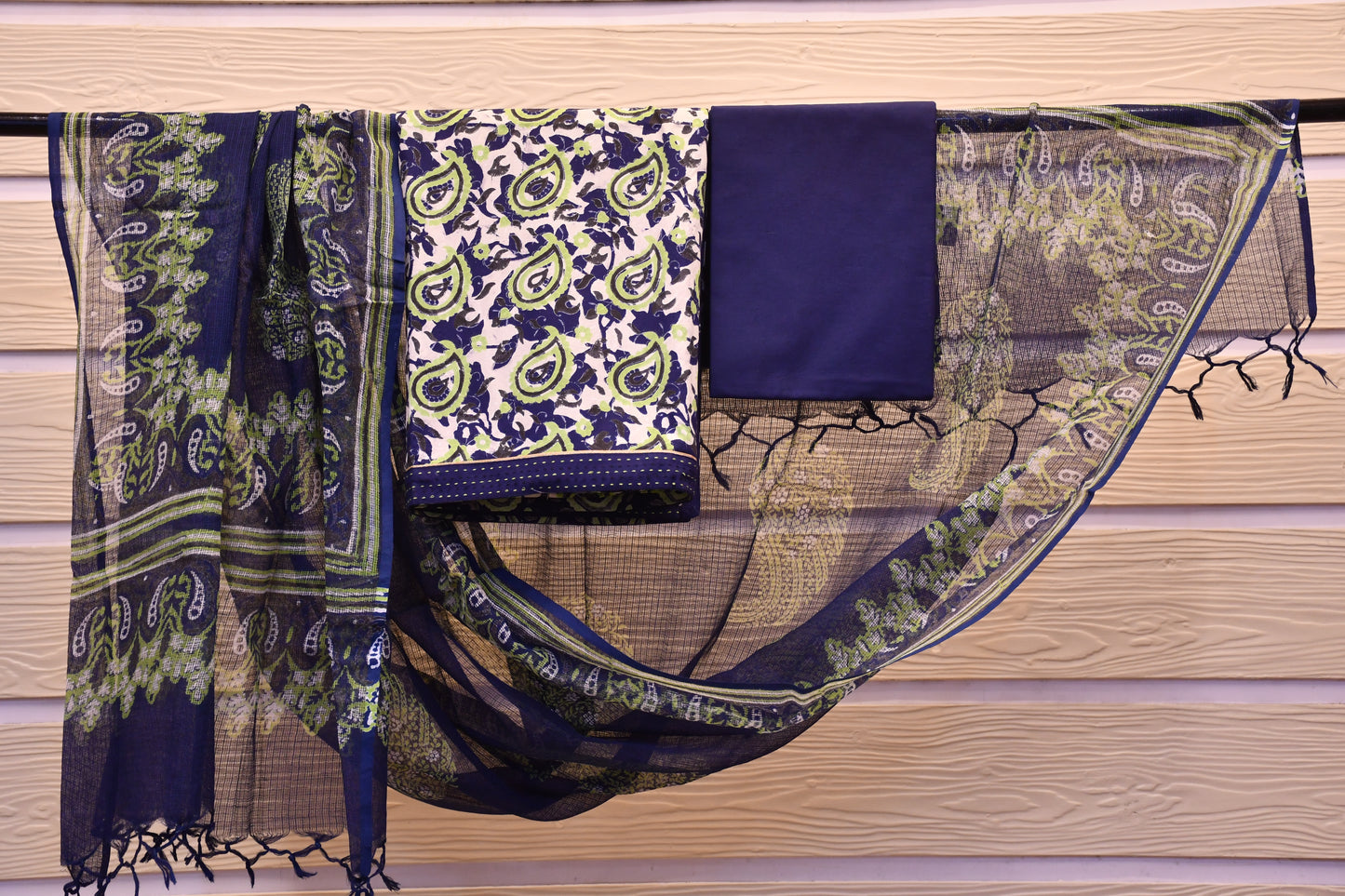 Blue Chikankari & Handblock Printed Dress Material – Astitva Collection