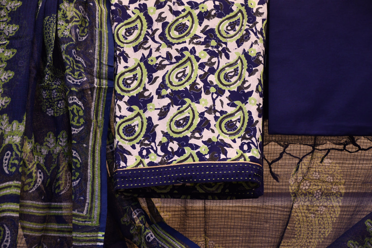Blue Chikankari & Handblock Printed Dress Material – Astitva Collection