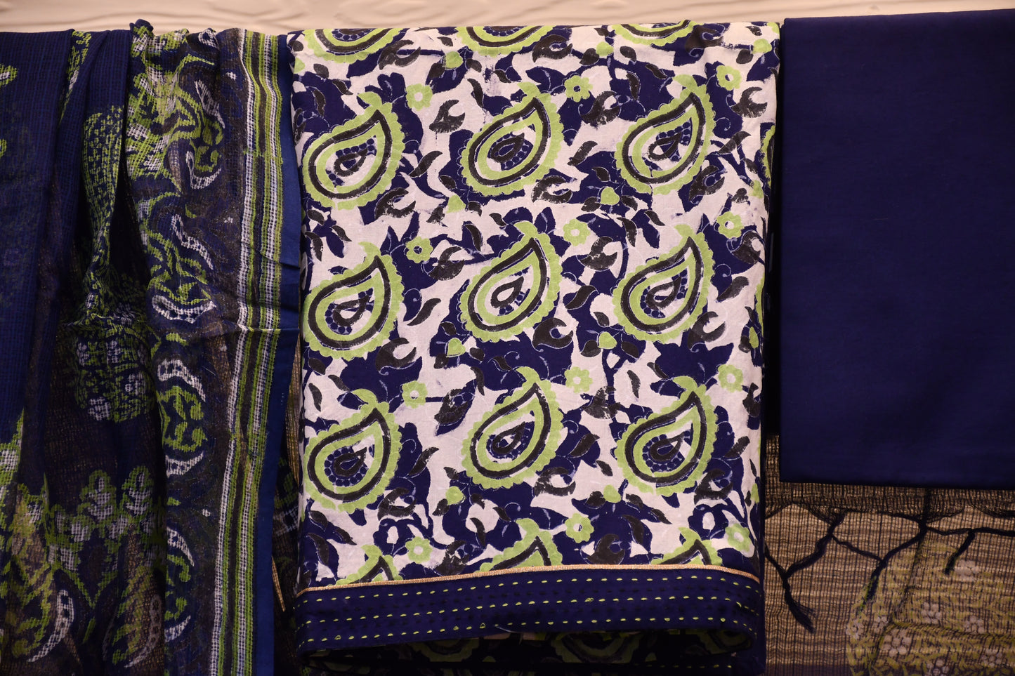 Blue Chikankari & Handblock Printed Dress Material – Astitva Collection