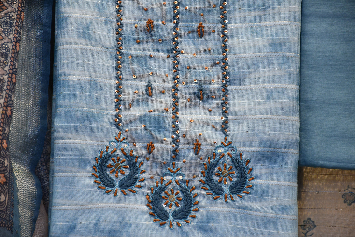 Sky Blue Dress Material with Intricate Neck Work & Work In Dupatta -Astitva Collection