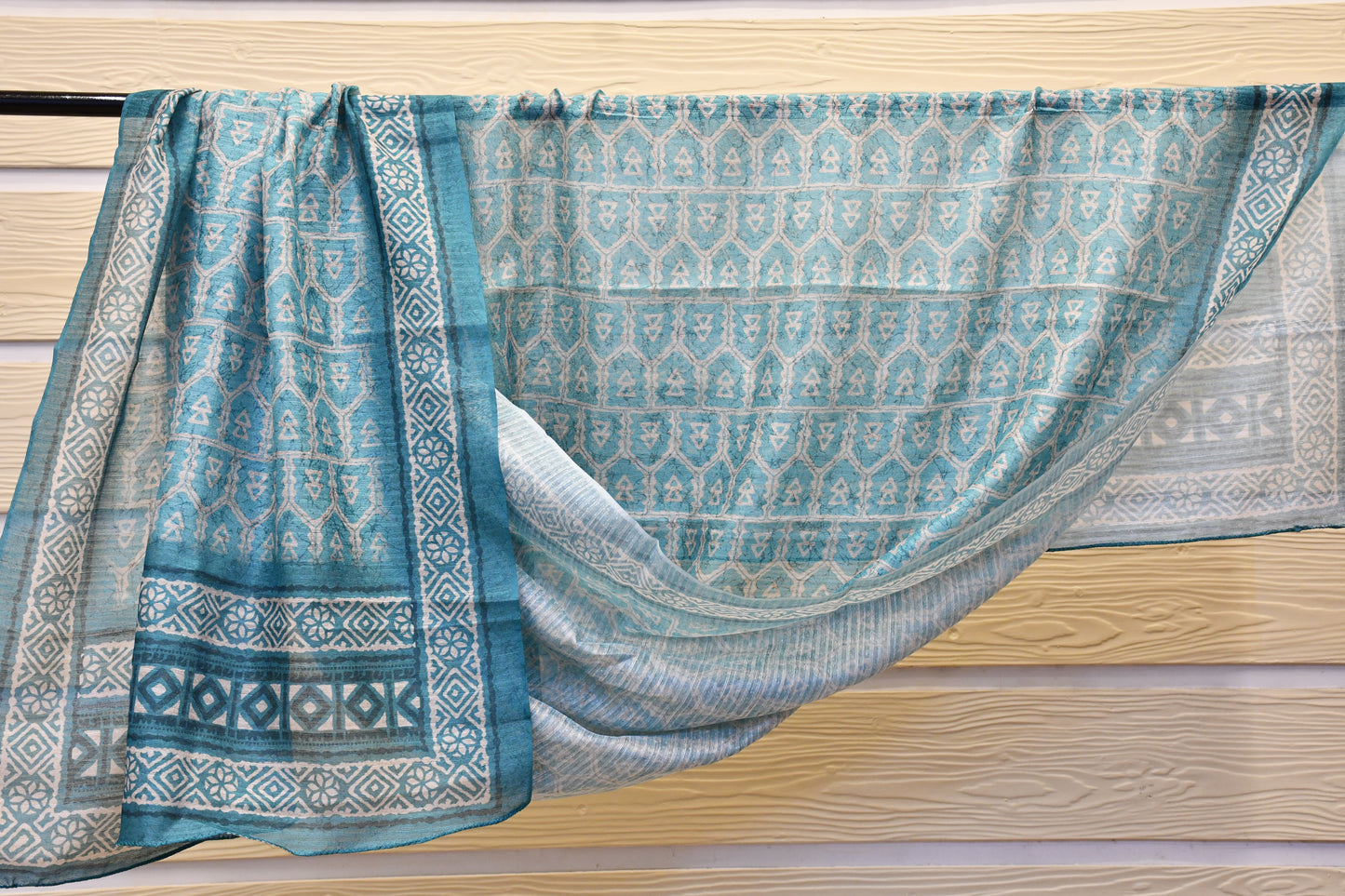 Raw Silk Dress Material with White Pearl Handwork & Printed Dupatta