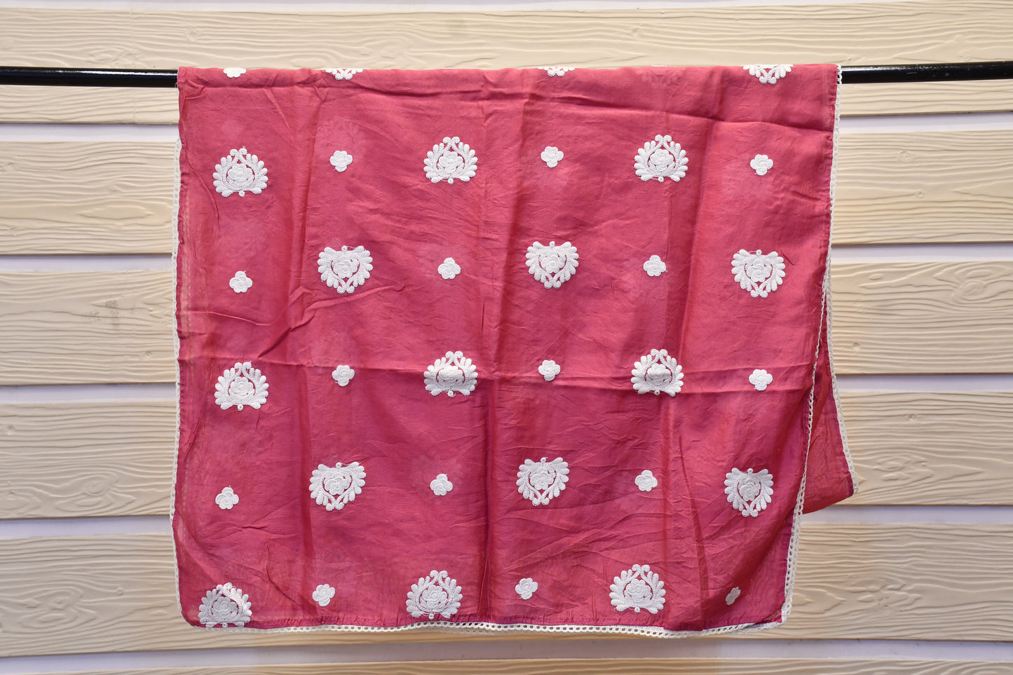 Mauve Dress Material with Kashmiri-Style Neck Embroidery & Matching Dupatta