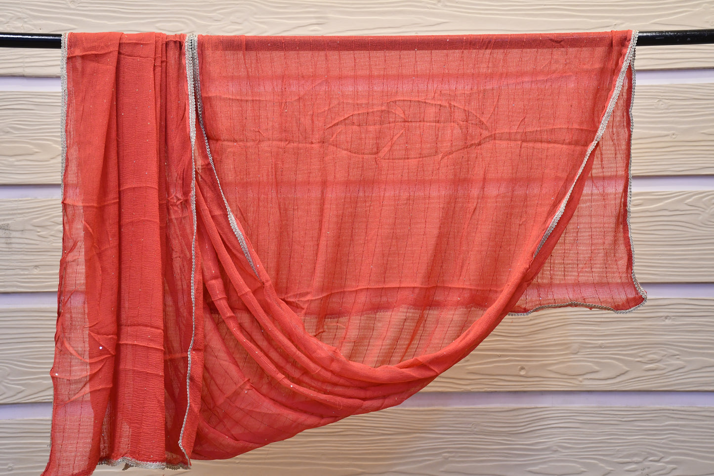 Red Raw Silk Dress Material with Golden Foil Work & Georgette Dupatta