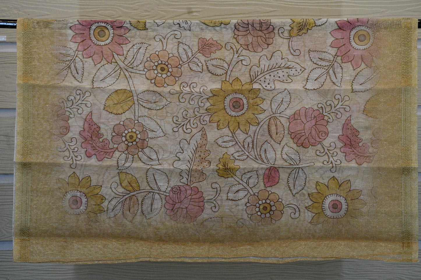 Beige Floral Printed Chanderi Suit Set