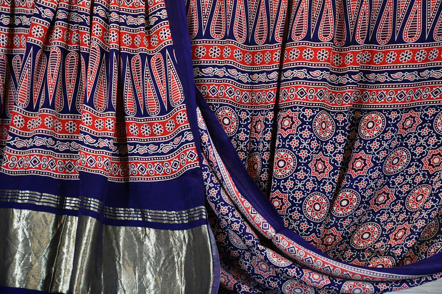 Navy Blue Ajrakh Gajji Silk Dupatta