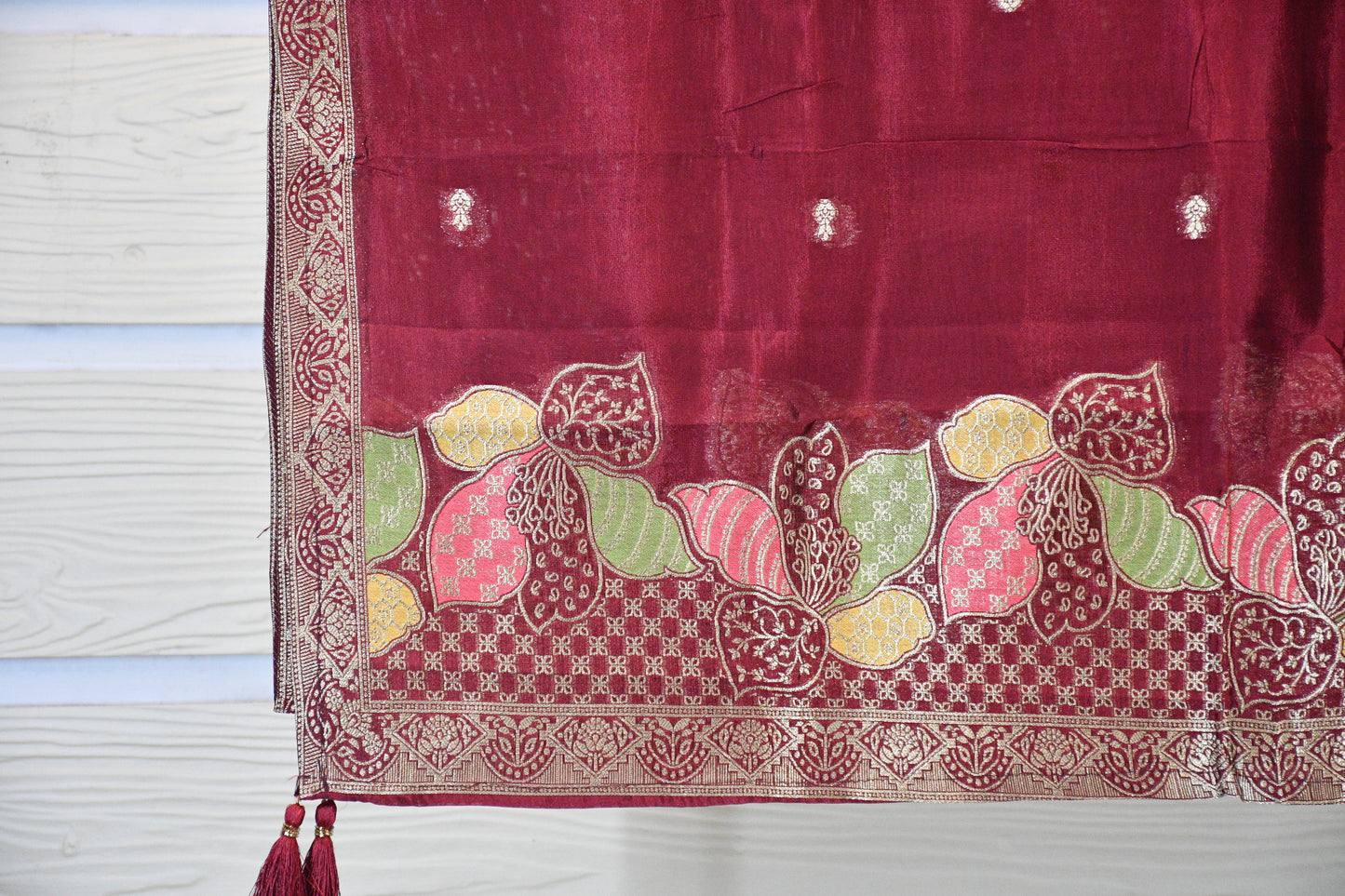 Wine Maroon Embroidered Cotton Dress Material Set