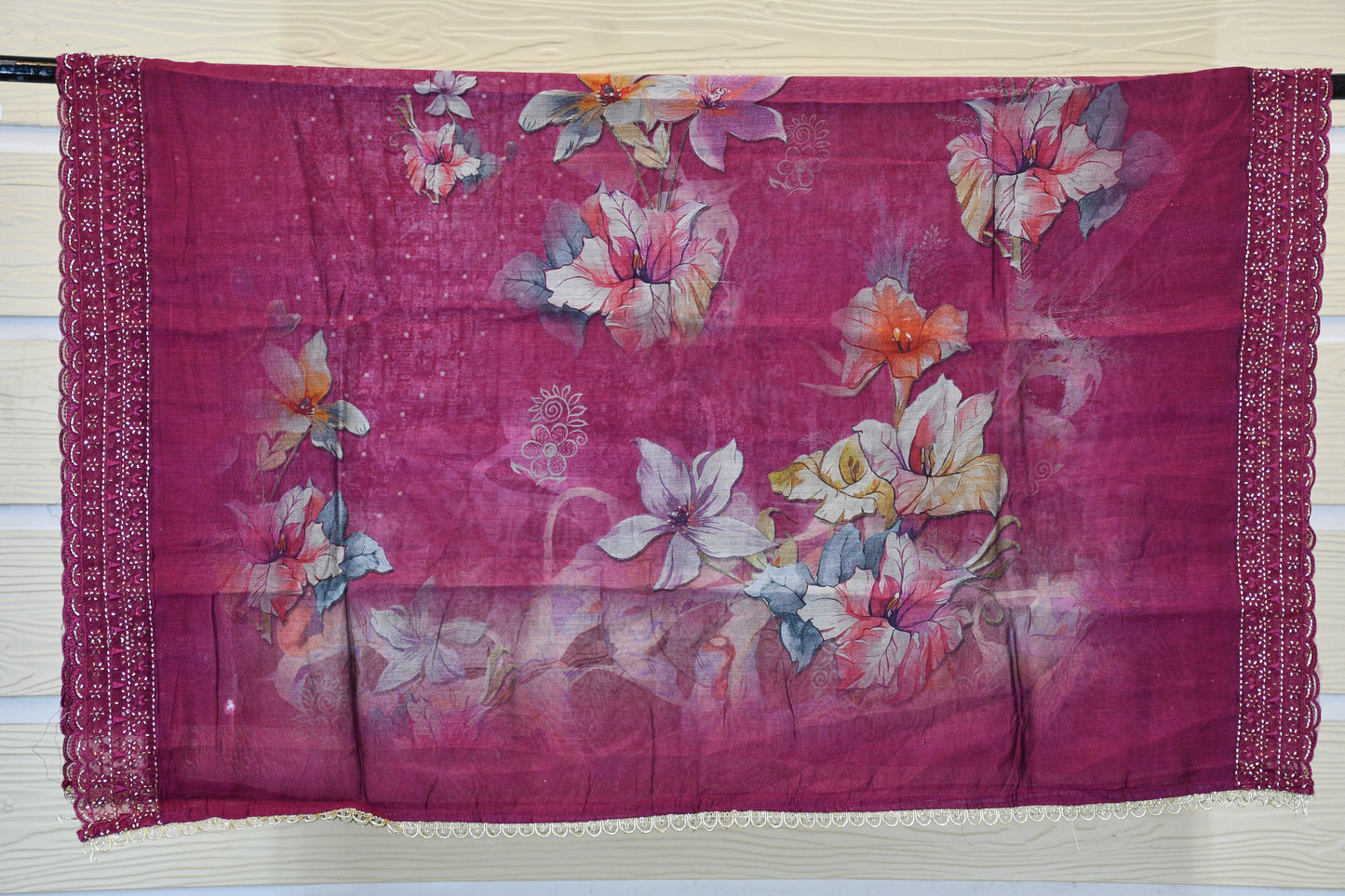 Wine Berry Magenta Floral Printed Dress Material Set