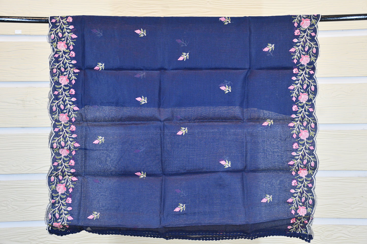 Navy Blue Floral Embroidered Cotton Dress Material