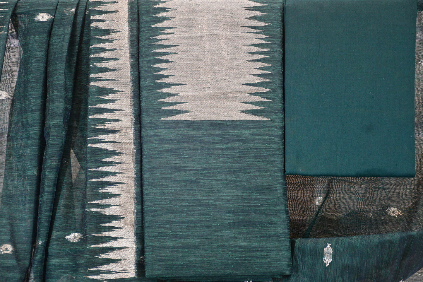 Bottle Green Elegance – Pure Ghicha Silk Dress Material with Zari Dupatta