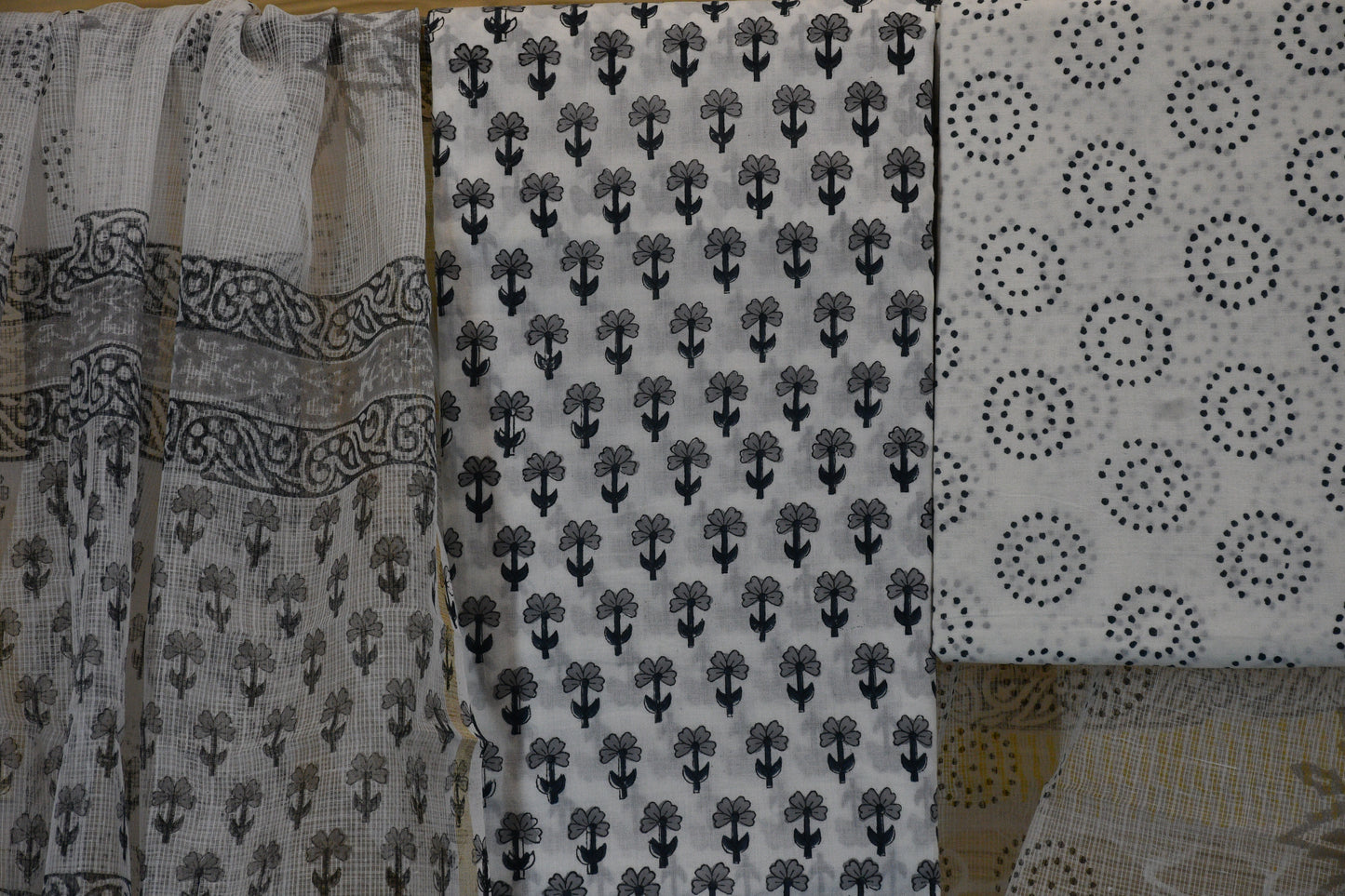 White Hand Block Printed Cotton Dress Material & Kota Doria Dupatta