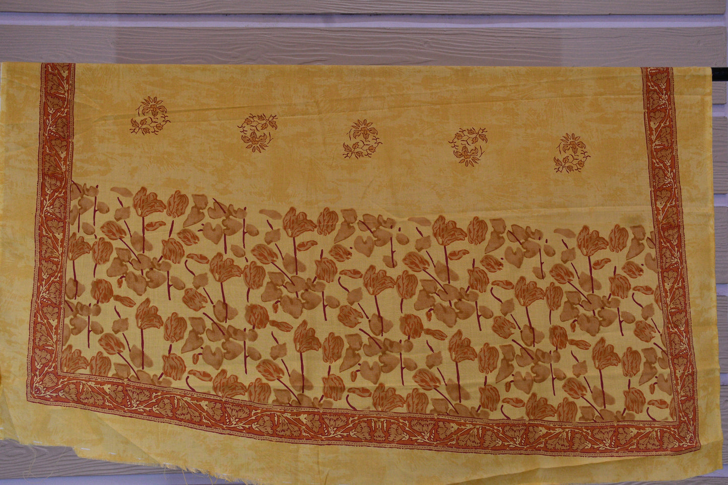 White Self Floral Cotton Dress Material with Hand Block Printed Bottom & Dupatta