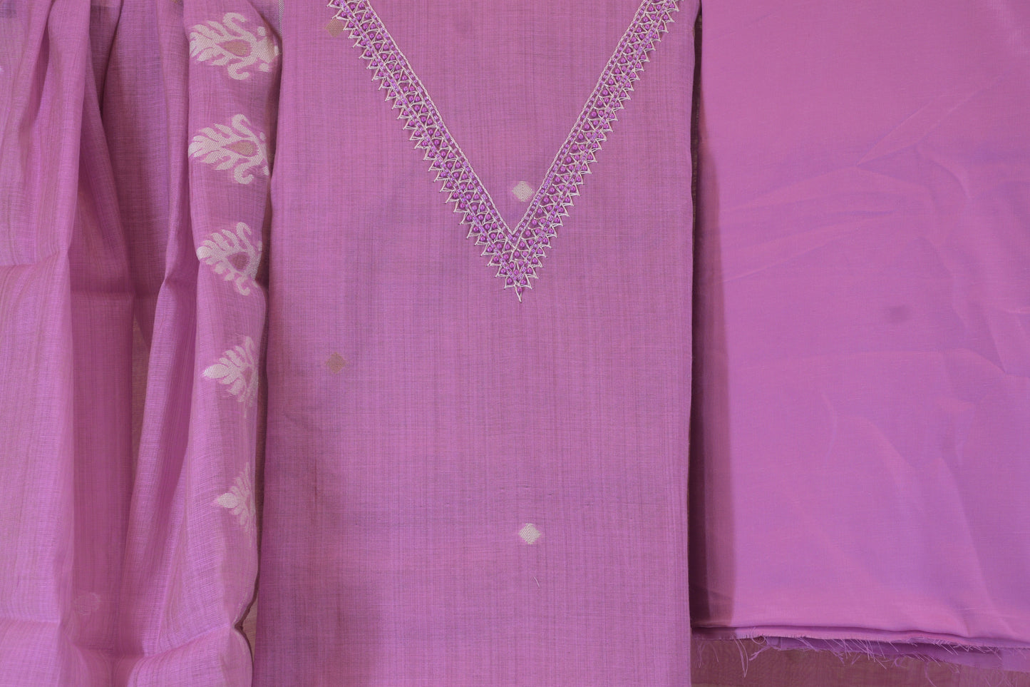 Blush Heritage: Woven Jamdani with Embellished V-Neck