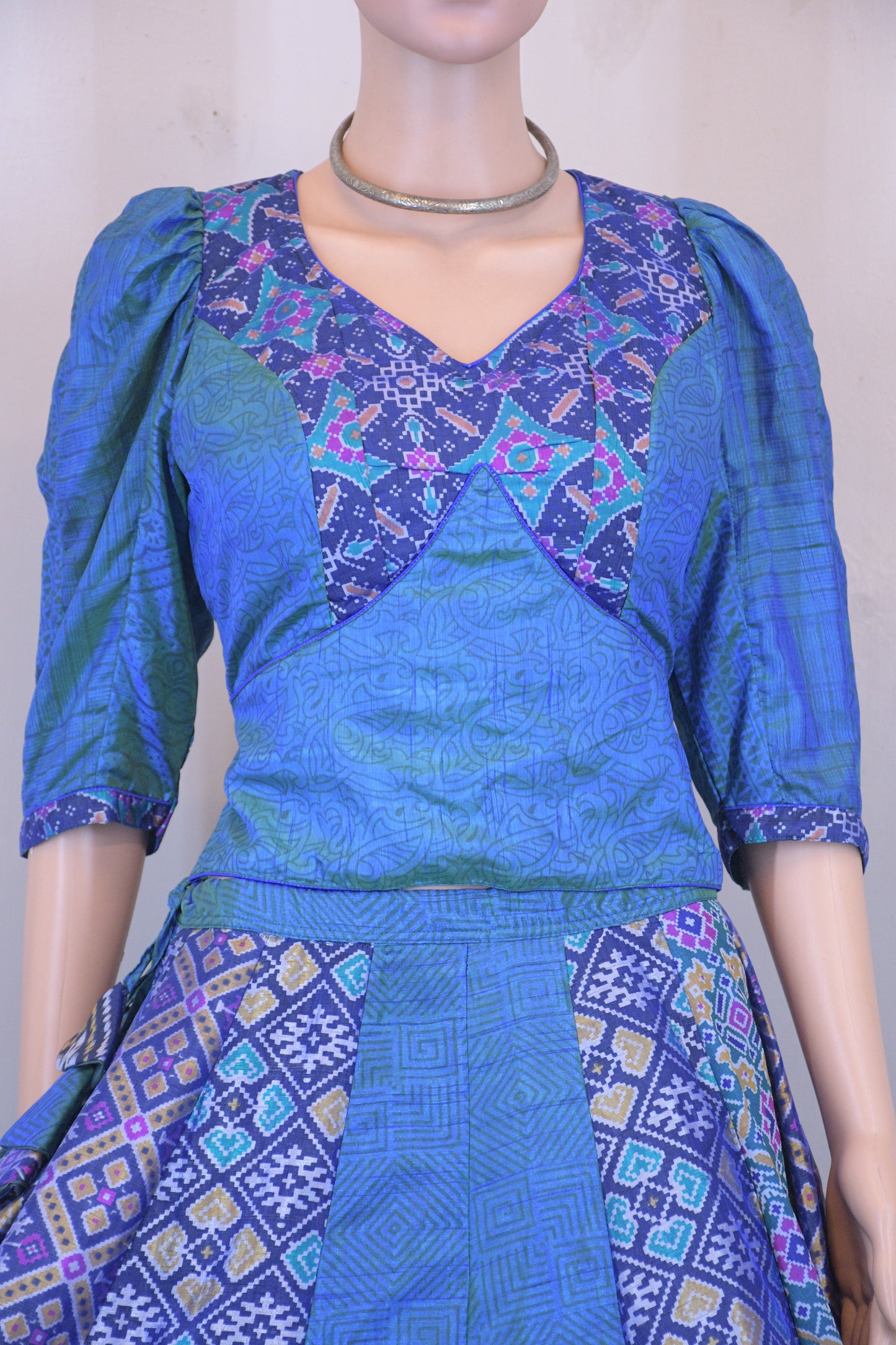 Royal Blue Silk Patola Chanya Choli with Designer Tie-Back Blouse | Siddhi Boutique