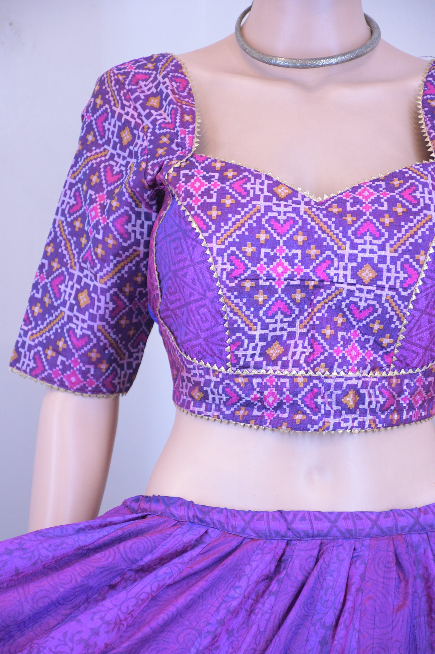 Regal Purple Silk Patola Chanya Choli with Triangle-Tie Back Blouse | Siddhi Boutique