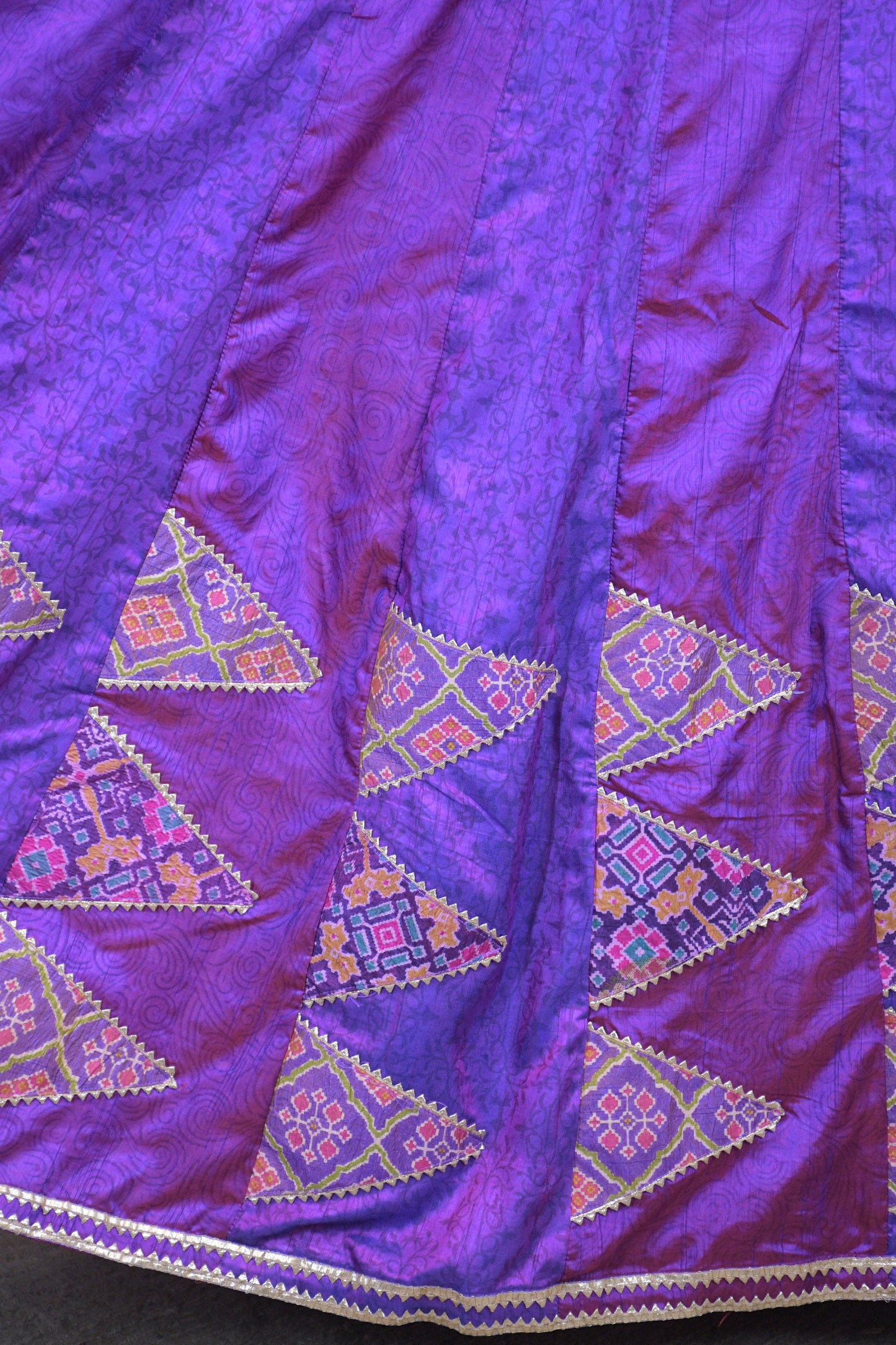 Regal Purple Silk Patola Chanya Choli with Triangle-Tie Back Blouse | Siddhi Boutique