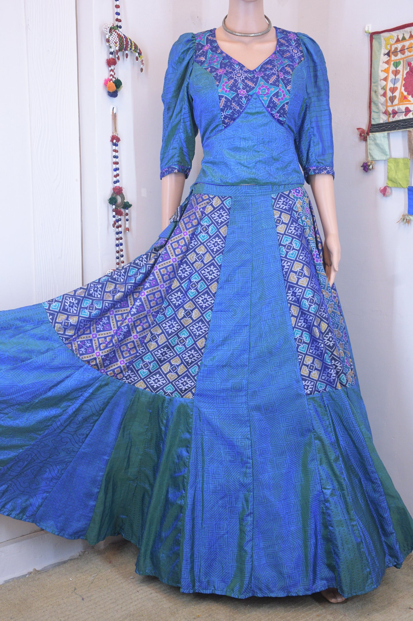 Royal Blue Silk Patola Chanya Choli with Designer Tie-Back Blouse | Siddhi Boutique