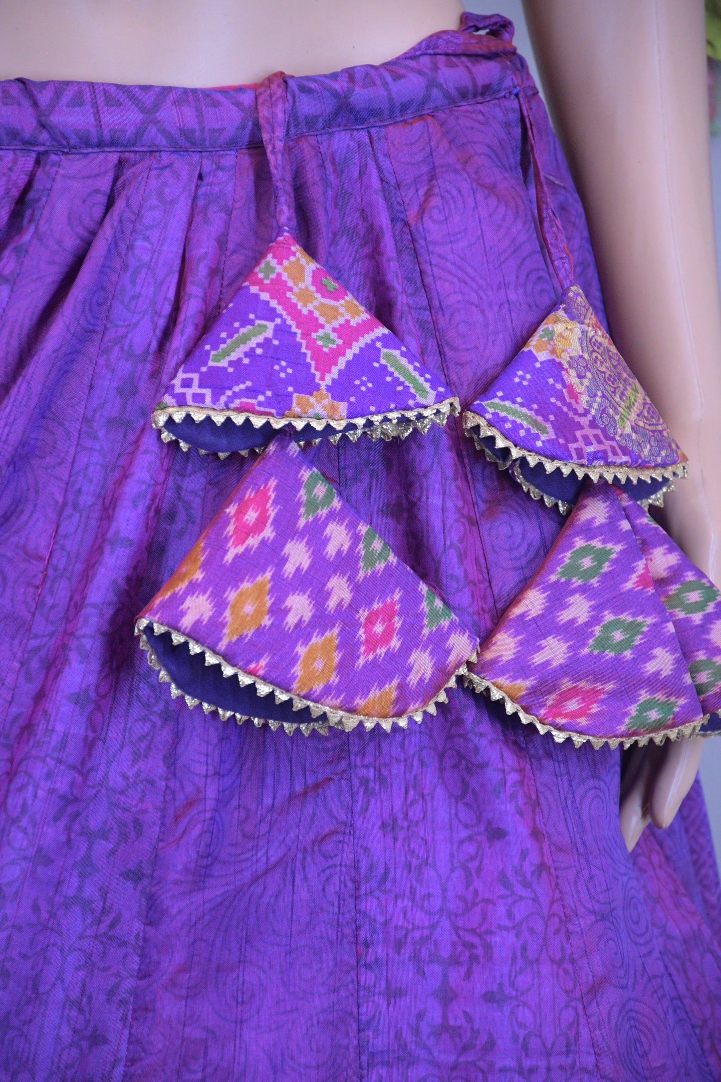 Regal Purple Silk Patola Chanya Choli with Triangle-Tie Back Blouse | Siddhi Boutique