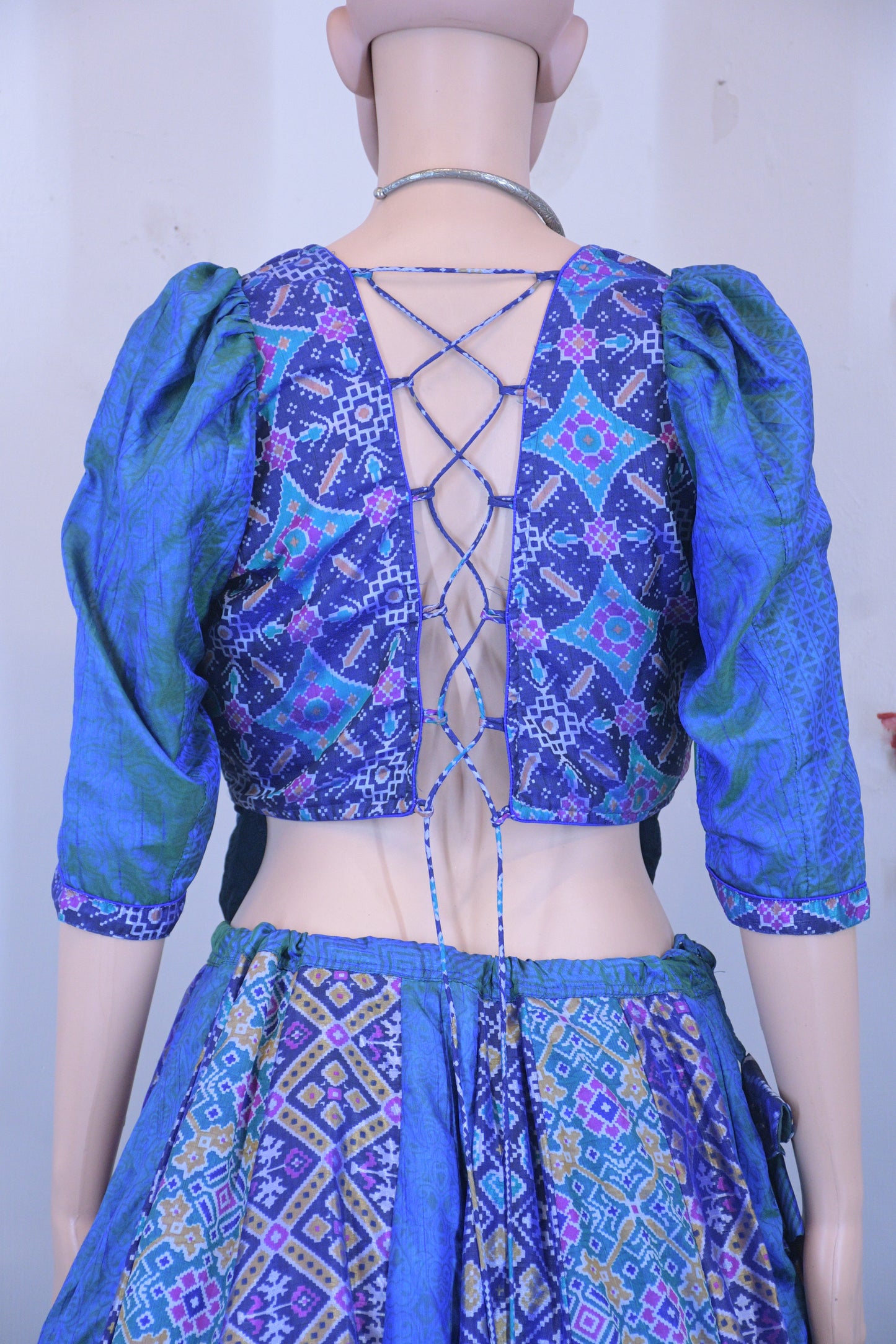 Royal Blue Silk Patola Chanya Choli with Designer Tie-Back Blouse | Siddhi Boutique
