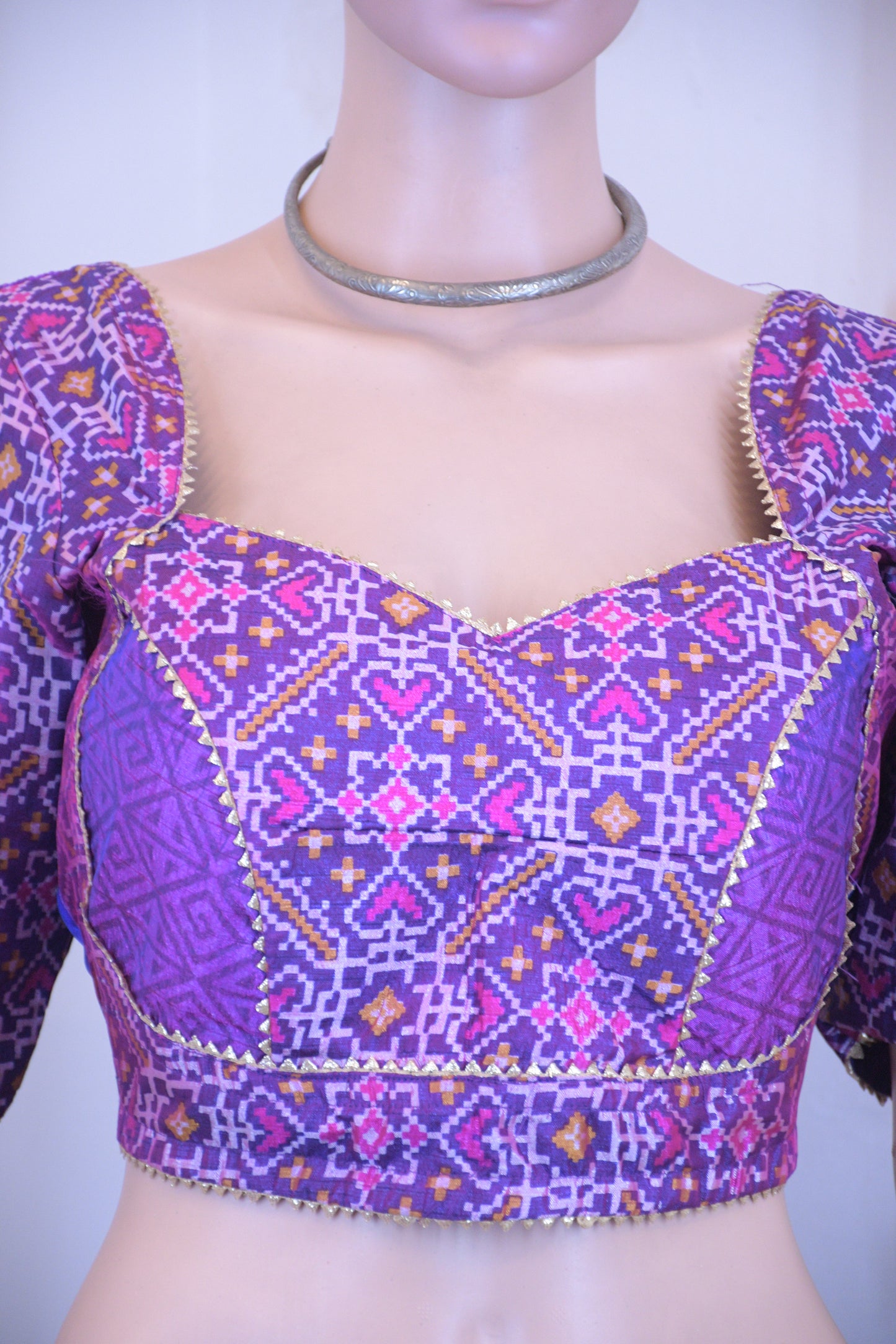 Regal Purple Silk Patola Chanya Choli with Triangle-Tie Back Blouse | Siddhi Boutique