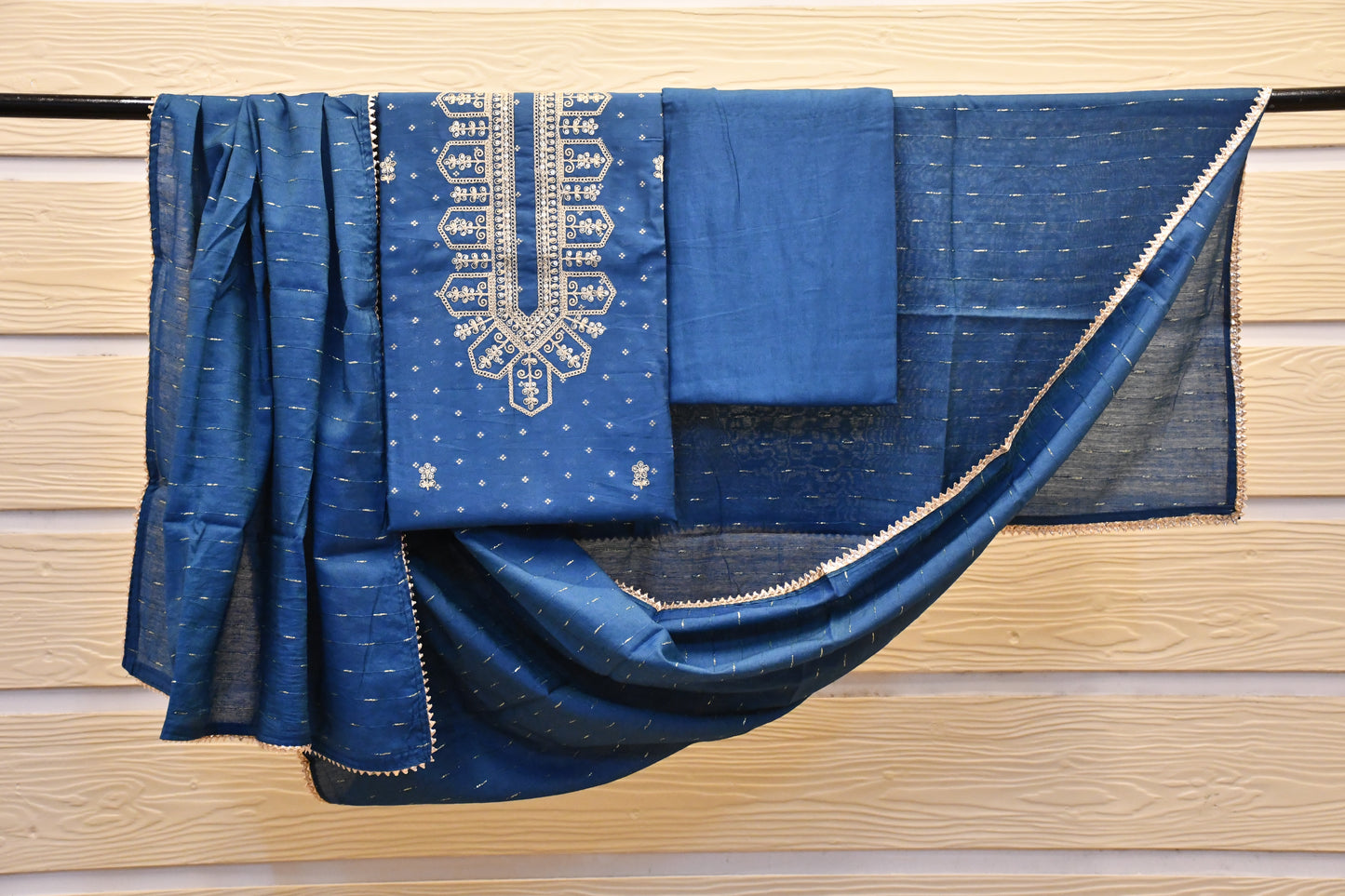 Royal Blue Embroidery Suit Material With Elegant Duppata
