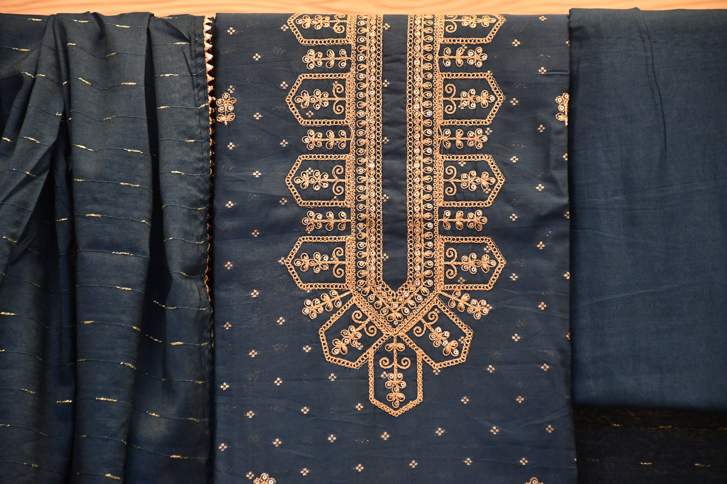 Royal Blue Embroidery Suit Material With Elegant Duppata