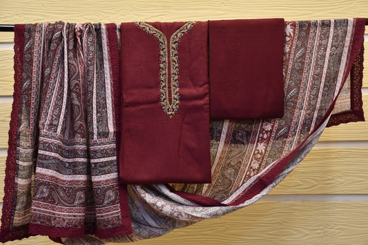 Handwoven Fabric with Intricate Neck Work and Contrast Woven Dupatta