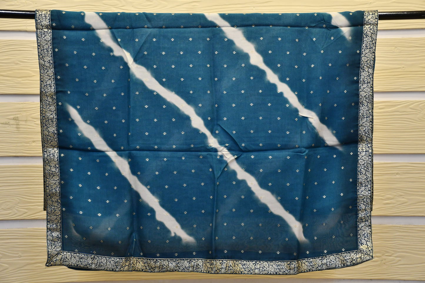 Blue Silk Blend Dress Material with Embroidery Work and Leheriya Dupatta