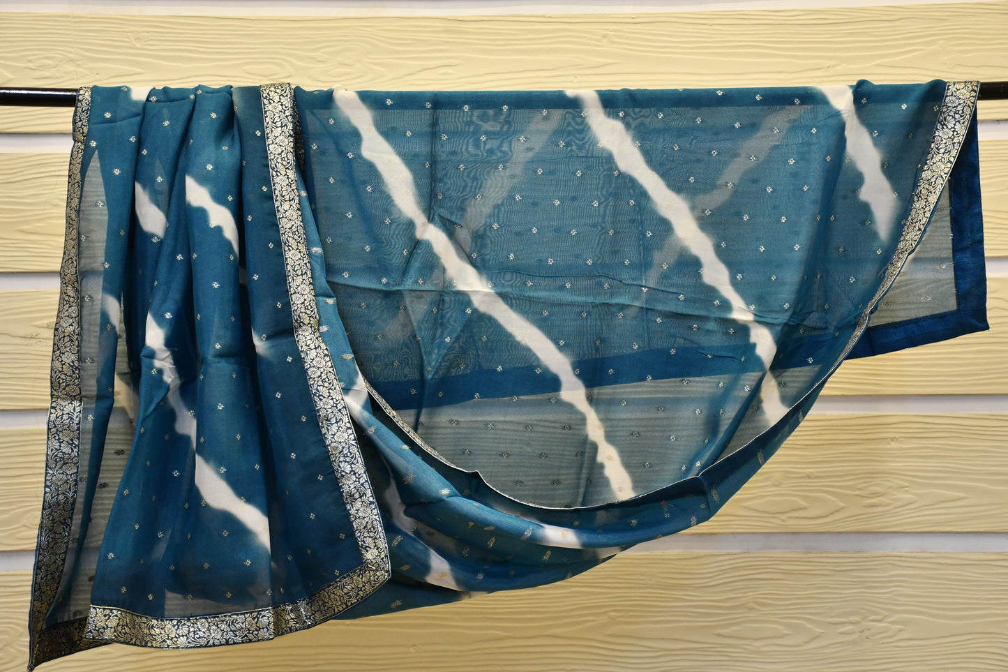 Blue Silk Blend Dress Material with Embroidery Work and Leheriya Dupatta