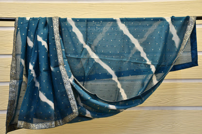 Blue Silk Blend Dress Material with Embroidery Work and Leheriya Dupatta