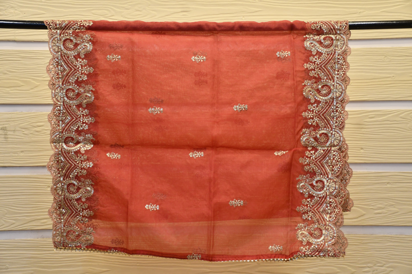 Maroon Embellished & Embroiderd Dress Material with Organza Dupatta