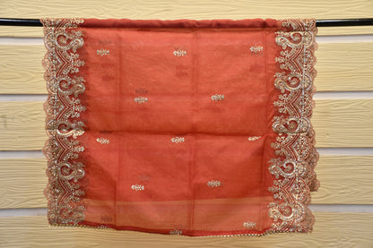 Maroon Embellished & Embroiderd Dress Material with Organza Dupatta