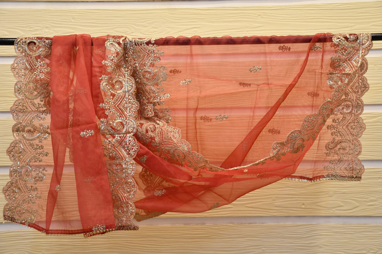 Maroon Embellished & Embroiderd Dress Material with Organza Dupatta