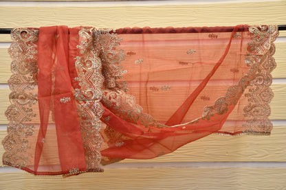 Maroon Embellished & Embroiderd Dress Material with Organza Dupatta