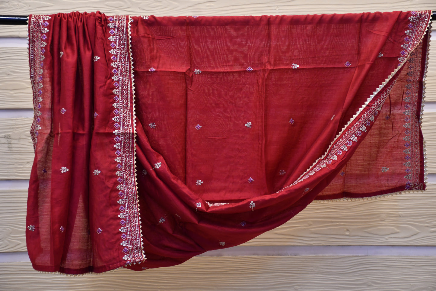 Hot pink Dress Material with Embroidery Work and Detailed Work Dupatta
