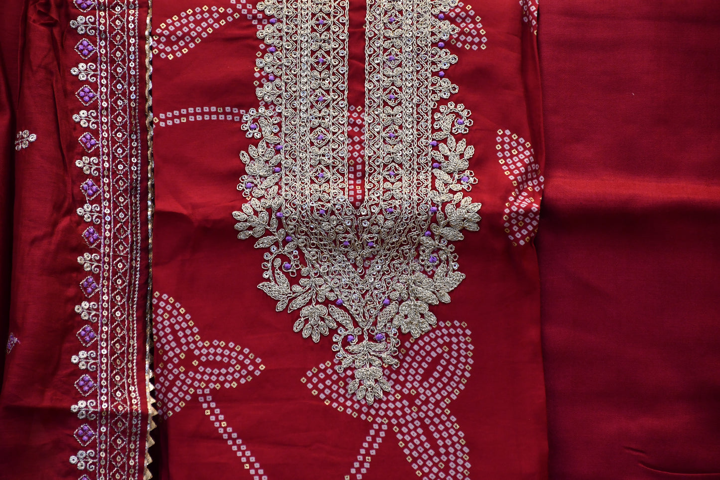 Hot pink Dress Material with Embroidery Work and Detailed Work Dupatta