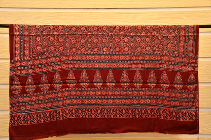 Maroon Hand block print Gajji Silk suit set