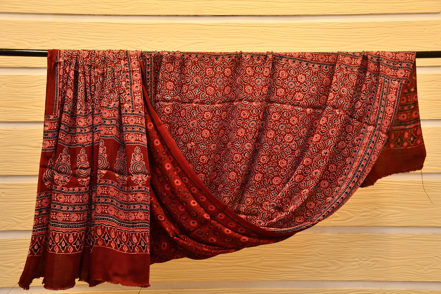 Maroon Hand block print Gajji Silk suit set
