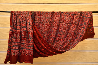 Maroon Hand block print Gajji Silk suit set