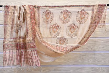 Red & Beige Handblock Printed Dress Material – Astitva Collection
