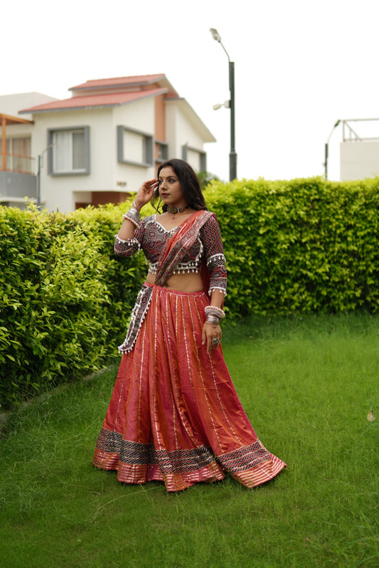 Royal Silk Chanya Choli with Ajrakh Blouse-One Of One