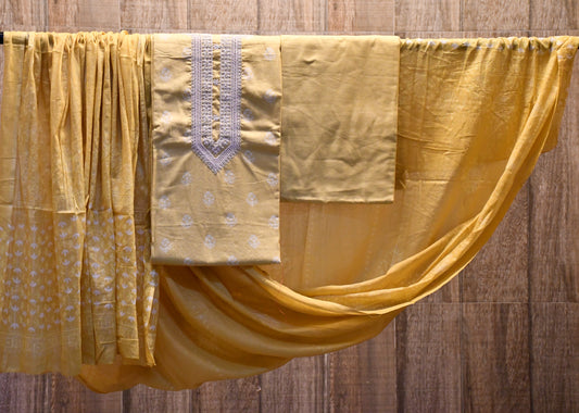 Glazed corn yellow cotton dress material