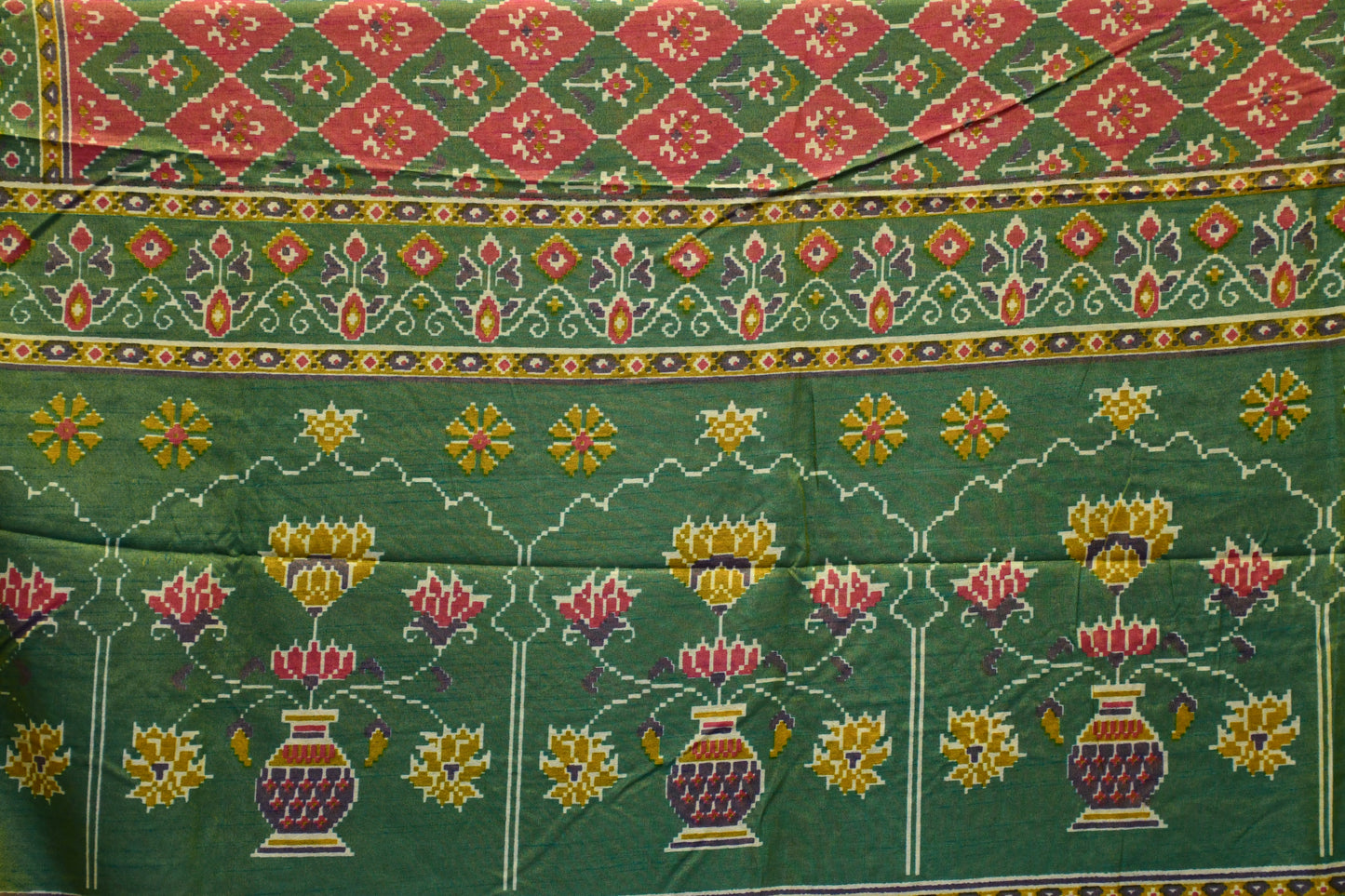 White Raw Silk Dress Material with Patola Dupatta & Coordinated Neck Work